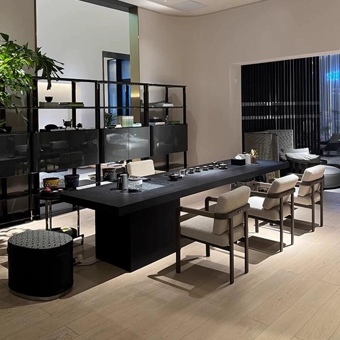 新中式实木茶桌椅组合多功能升降茶台现代简约黑胡桃木茶室泡茶桌