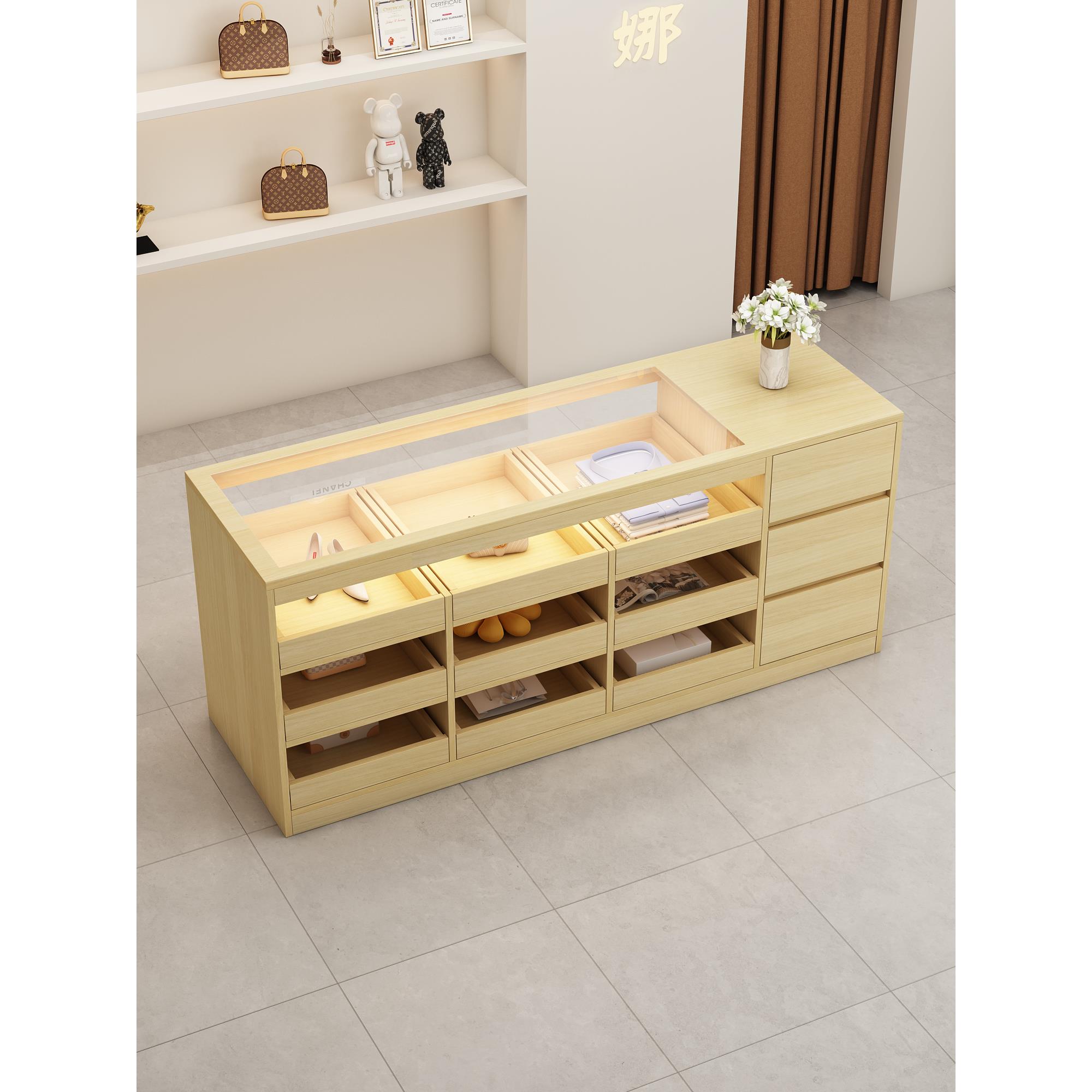 服装店中岛展示台女装店铺流水台饰品摆件台玻璃展示桌陈列储物柜