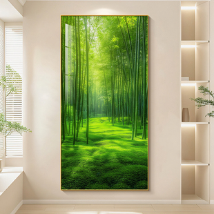 入户门竹子壁画装饰画大气竹报平安竹林风景玄关挂画客厅绿色新款