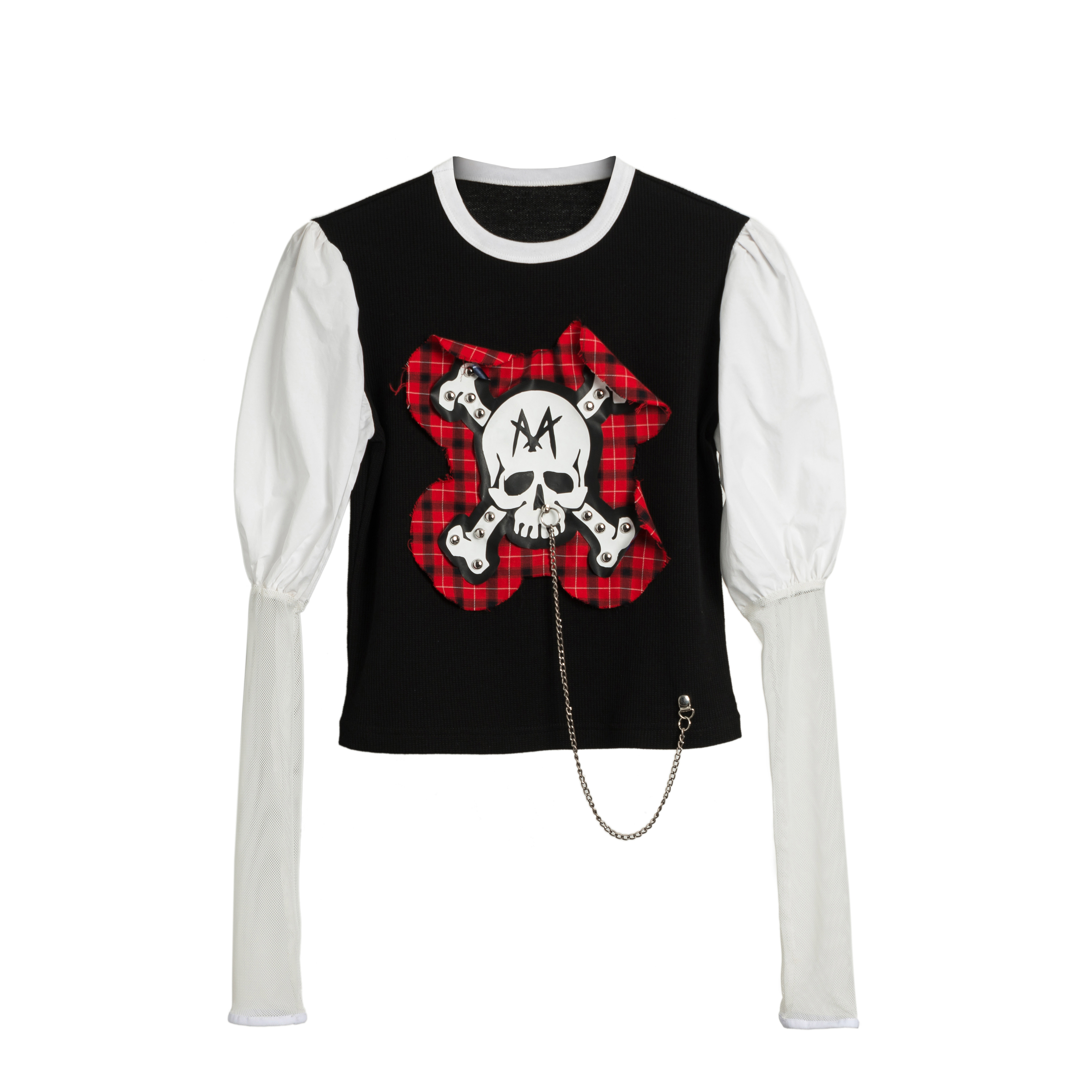 泡泡袖骷髅纯棉修身长袖t恤