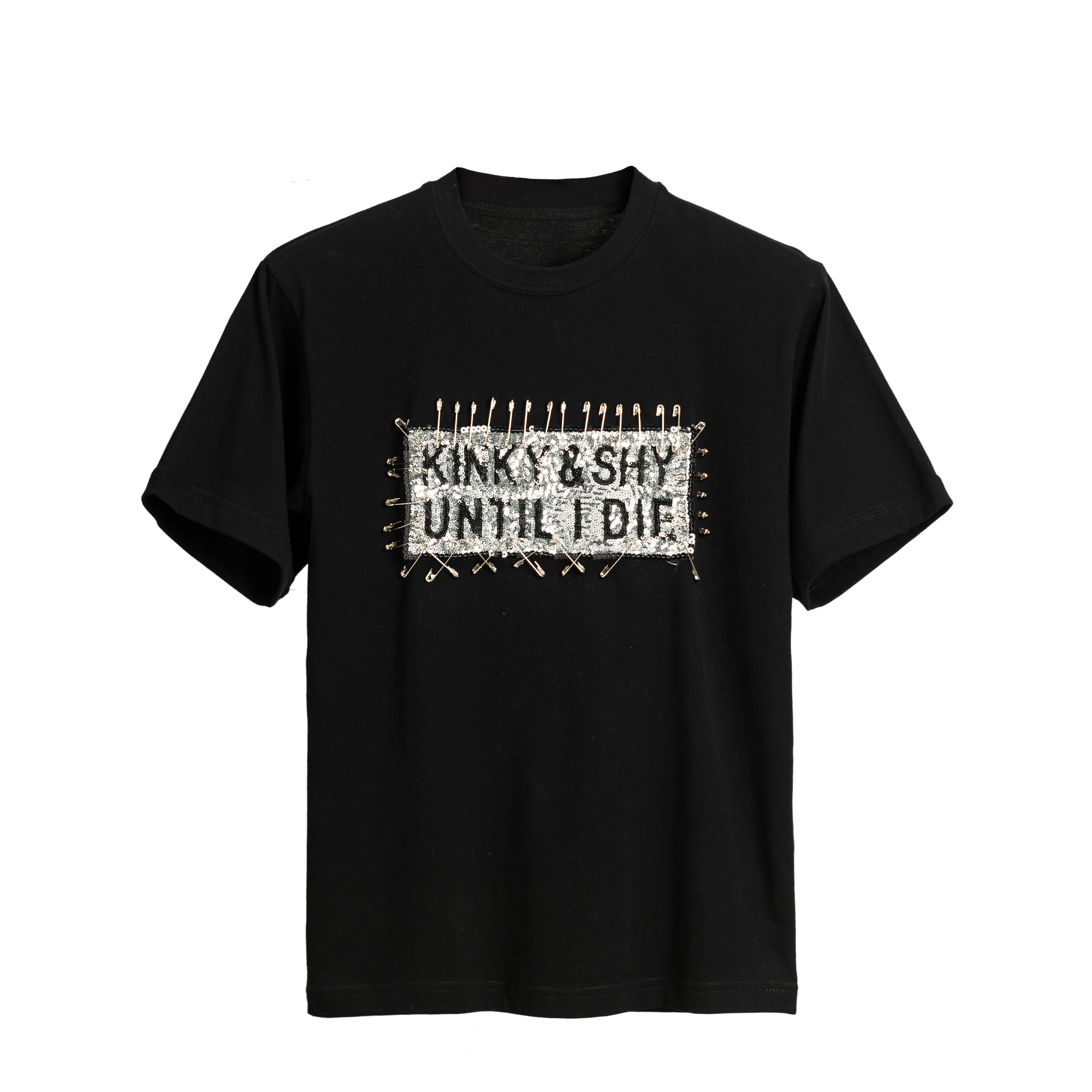 亮片拼接黑色百搭纯棉短袖t恤