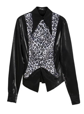 MORBID 歌舞伎町host铆钉动物纹拼接闪光缎面衬衫