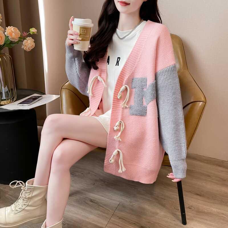 针织开衫女装春秋冬季宽松慵懒风高中初中学生设计感毛衣外套上衣