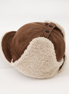 鸭舌雷锋帽女护耳帽男冬季加厚仿羊羔绒东北防风寒骑车帽保暖韩版