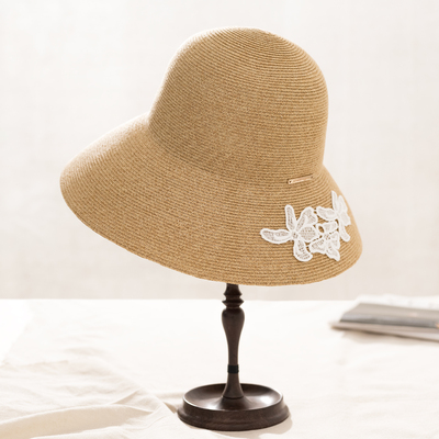 蕾丝双面花片大檐草帽女海边度假