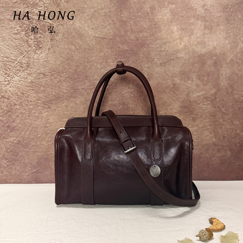 哈弘春夏新款手工植鞣头层牛皮大容量旅行单肩手提斜挎高级感包包