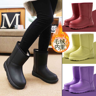 防水毛绒一体中筒棉靴厨房洗衣工作加绒雨鞋 防滑雪地靴女冬季 新款