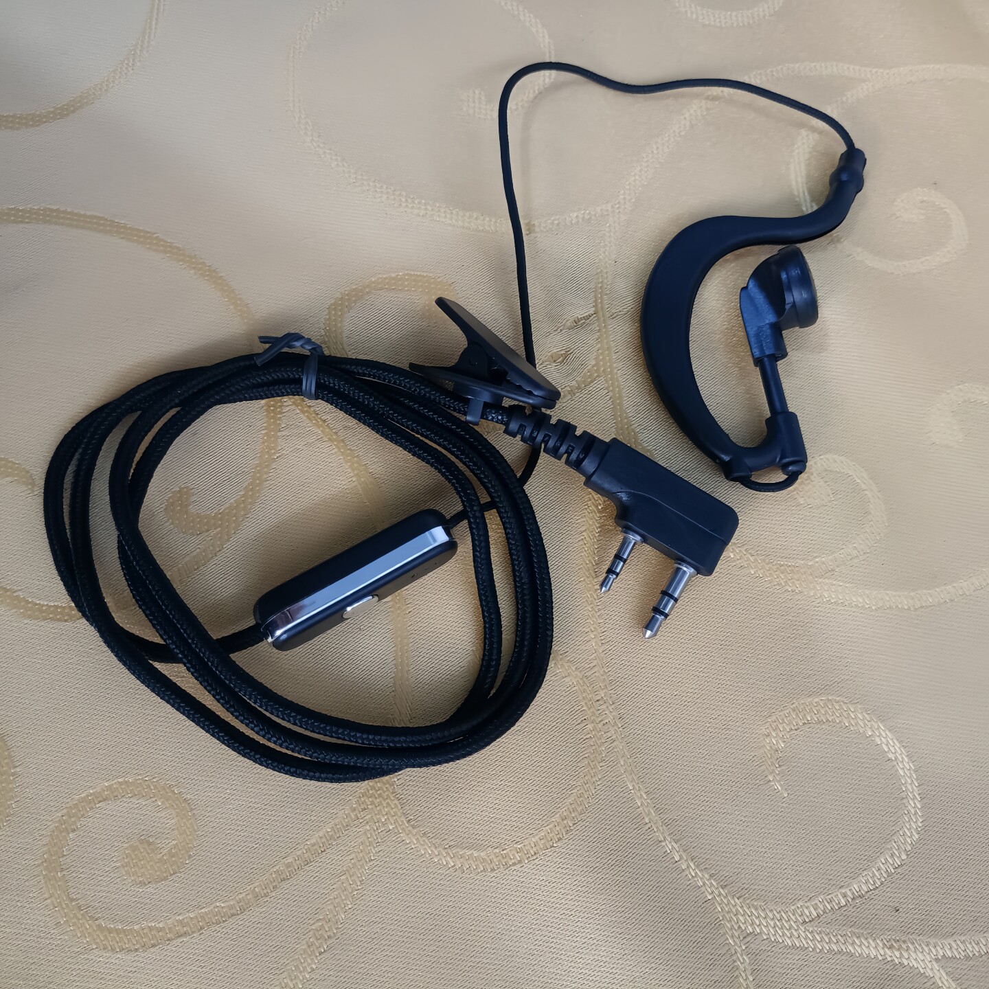 亚威斯对讲机耳机A11黑色编织耳机线K头国产通用耳唛耳挂式耳咪线