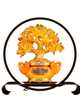 黄水晶聚宝盆发财摇钱树摆件招财进宝玄关公司装饰品开业开店礼物