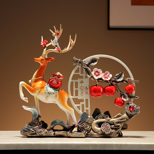 新中式平安喜乐鹿柿柿如意家用高档客厅电视柜玄关酒柜装饰品摆件