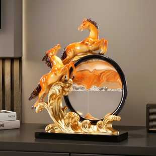 新年新中式马年马到成功双马流沙画摆件客厅玄关电视柜酒柜装饰品