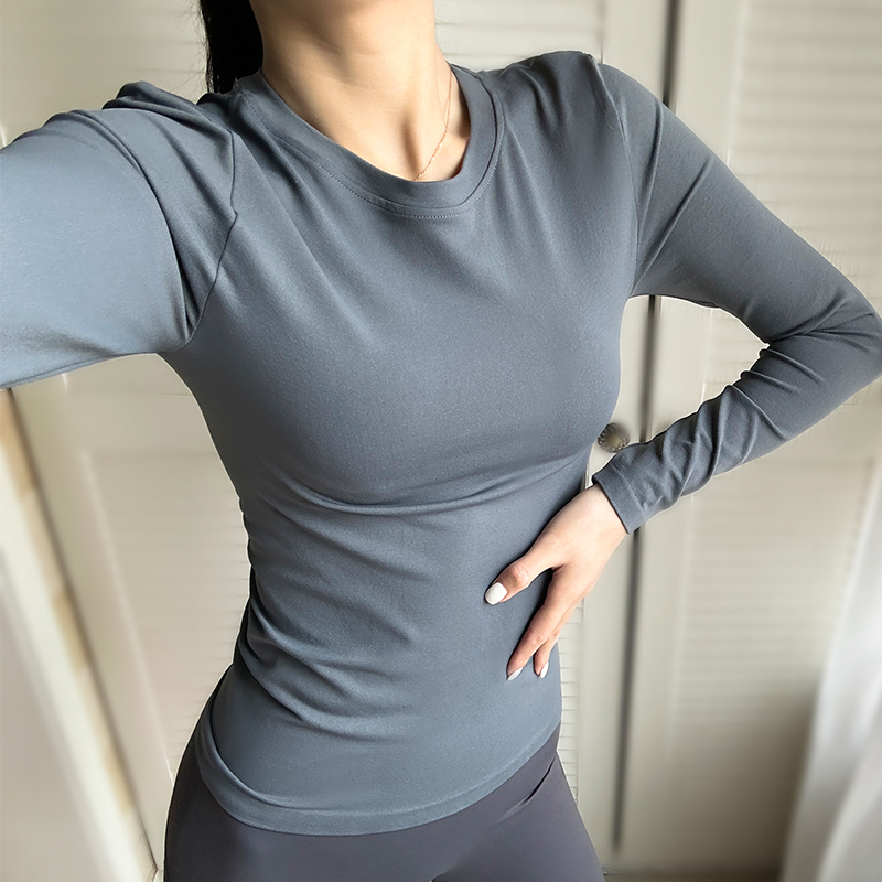 瑜伽服上衣女秋冬款圆领紧身高弹显瘦运动长袖跑步速干训练健身服