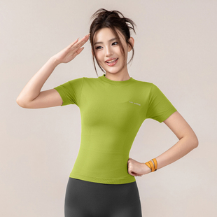 瑜伽服半袖 运动短袖 T恤女紧身网红跑步性感健身服普拉提上衣夏季