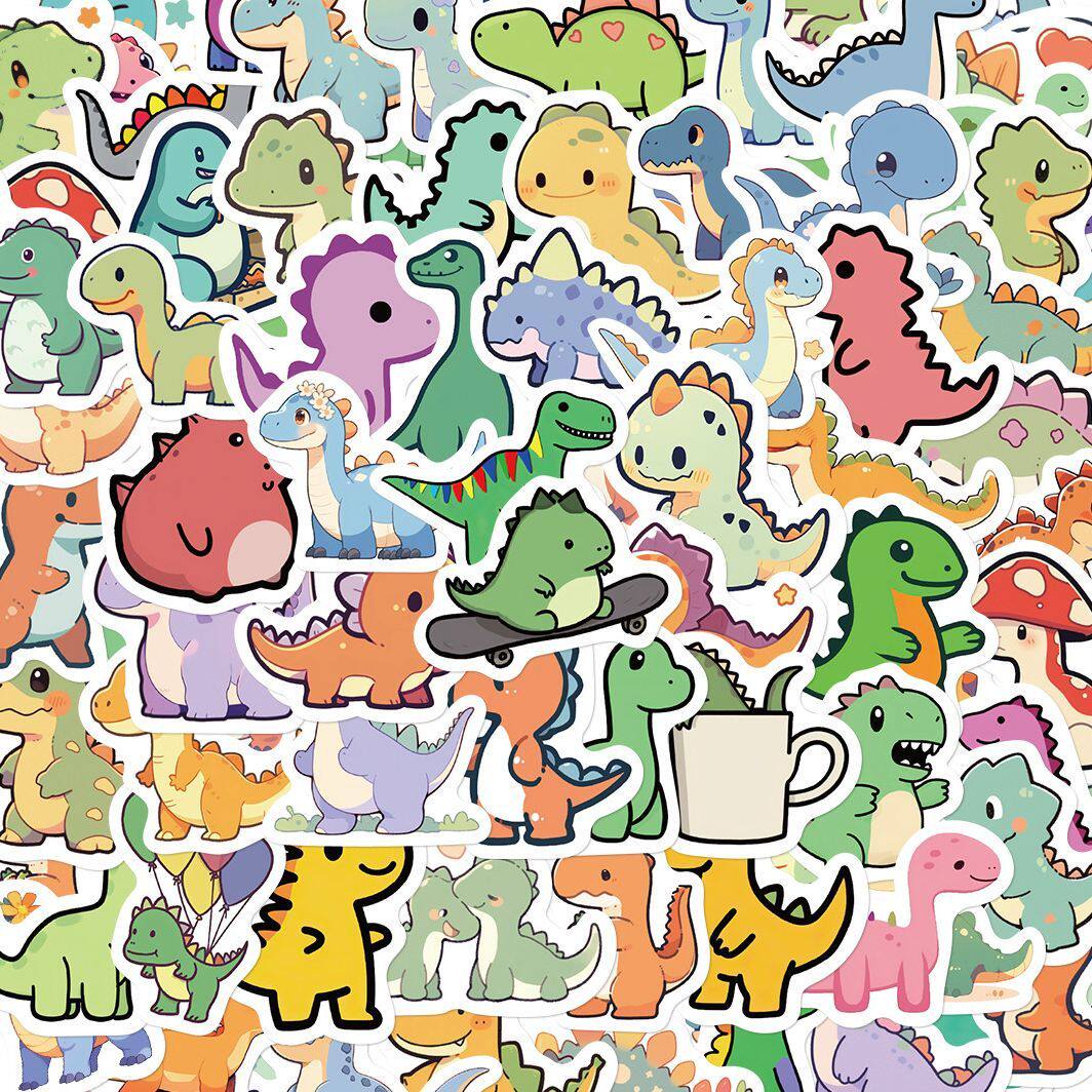 儿童恐龙贴纸卡通q版防水可爱简笔画小朋友玩具乐器滑板水杯贴画
