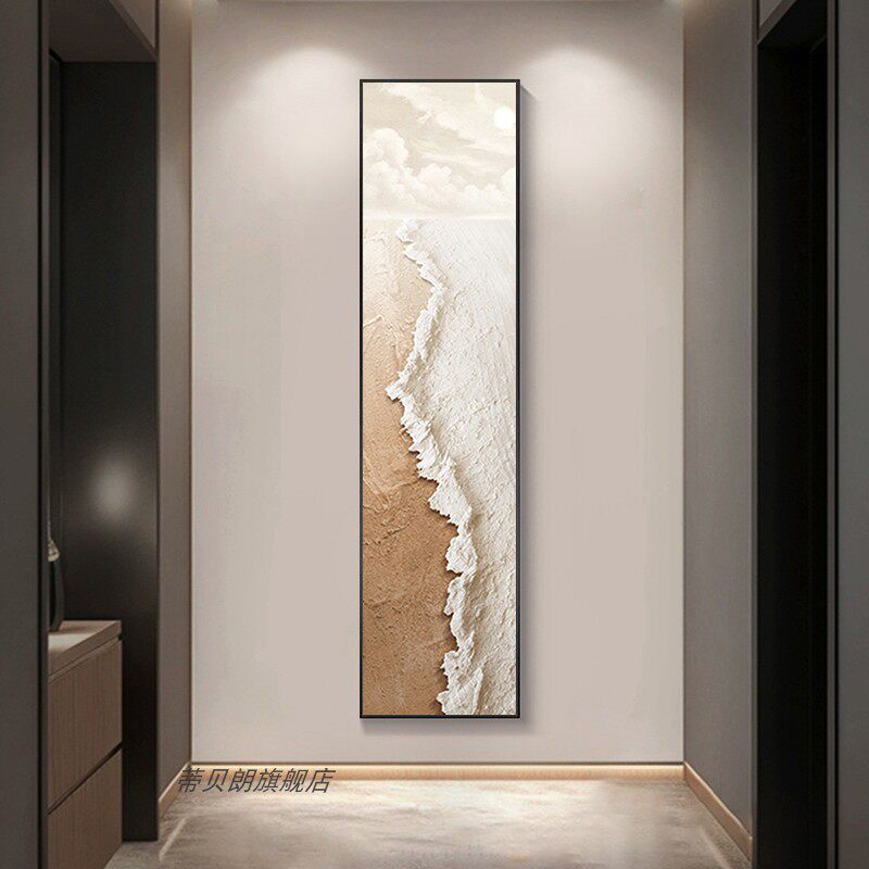 肌理油画几何抽象窄长条竖版挂画入户玄关装饰画正对门走廊过道壁