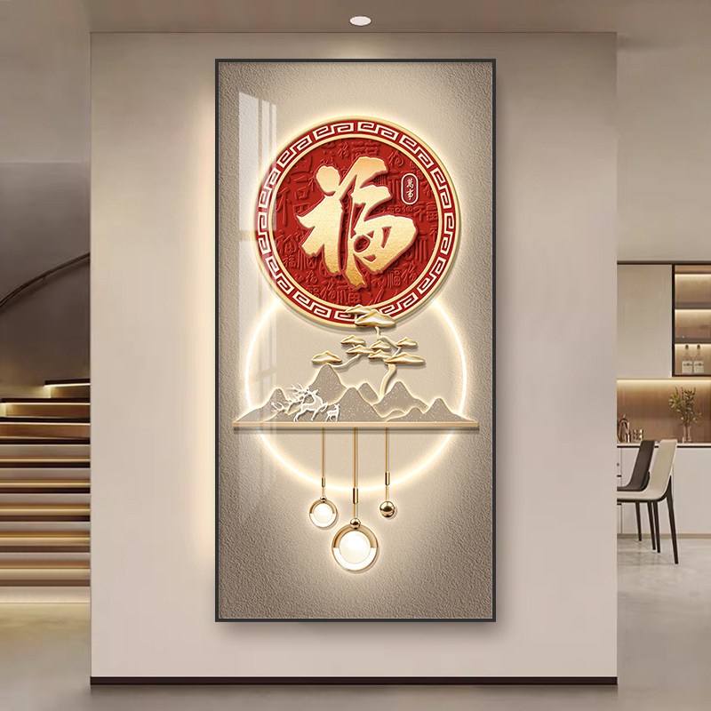 现代风格玄关挂画 晶瓷竖版走廊装饰画 可定制动物主题墙壁画
