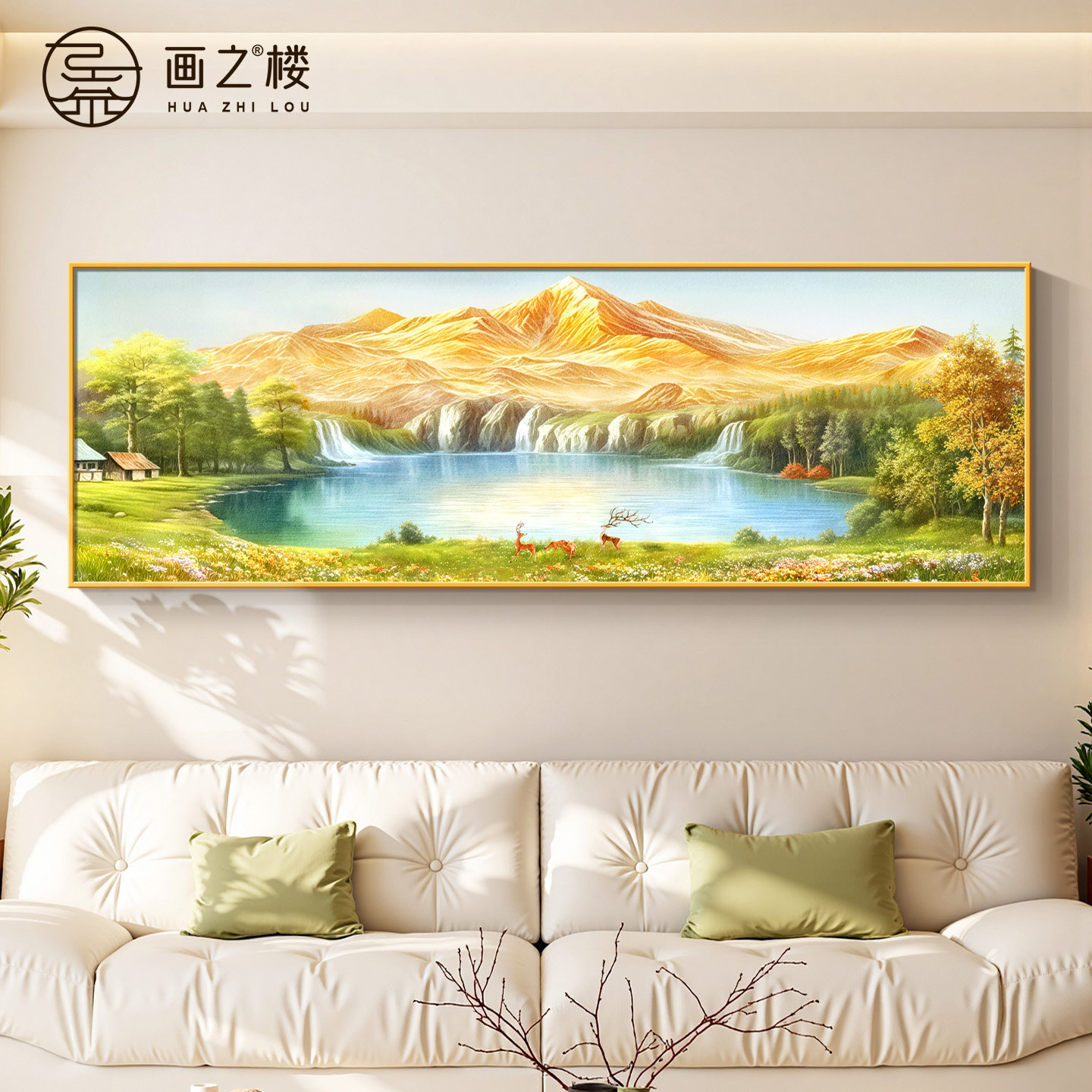 高档新款沙发客厅聚宝盆风景装饰画金山山水画背景墙2025挂画壁画