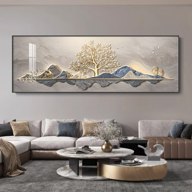轻奢沙发背景墙装饰画靠山2025新款客厅挂画高级感壁画福鹿发财树
