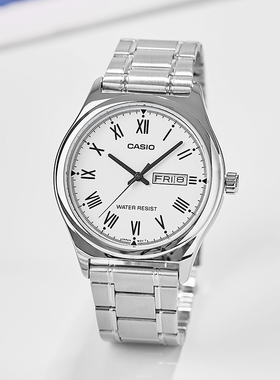 卡西欧手表男指针钢带石英商务男士手表MTP-V006海外直邮