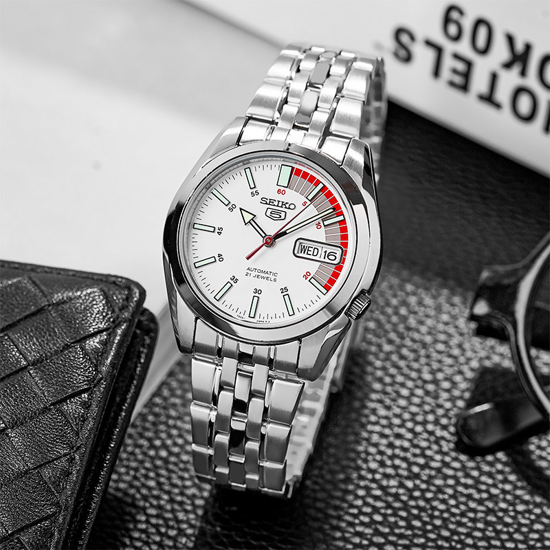 seiko精工5号盾牌自动机械手表男时尚商务日历夜光指针香港直邮
