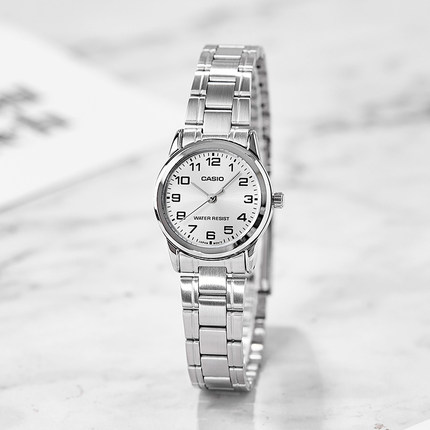 卡西欧手表女石英指针简约钢带学生防水手表LTP-V001D海外直邮