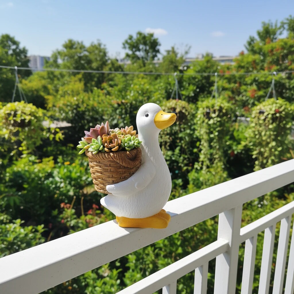 田园风格可爱大白鹅花盆花园落地摆件田园风庭院装饰手工动物造型