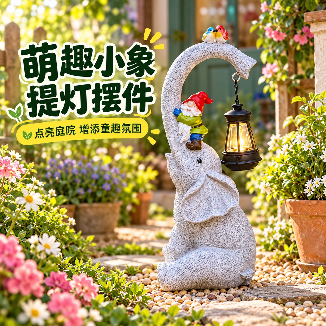 户外太阳能小象提灯动物摆件