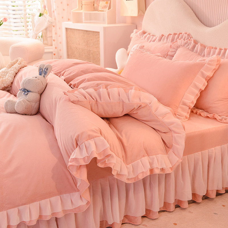 公主风牛奶绒裙式床单冬季珊瑚加绒四件套被套女冬天法兰毛绒床裙,床上用品,床单,淘宝优惠券,粉丝福利购,淘宝优惠卷