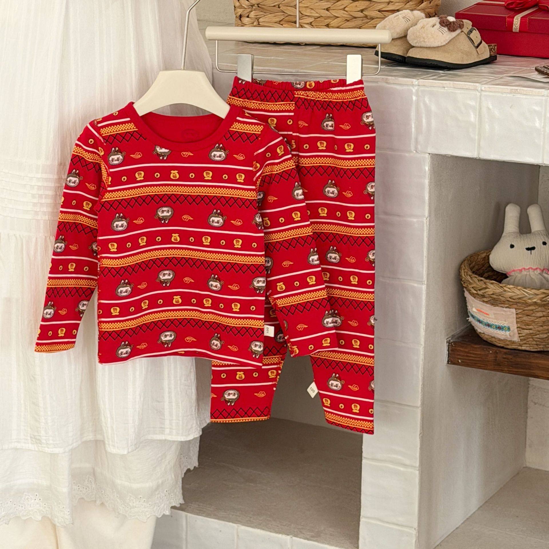 婴儿纯棉套装睡衣男童秋衣秋裤宝宝女童周岁儿童本命年内衣大红色,童装/婴儿装/亲子装,内衣套装,淘宝优惠券,粉丝福利购,淘宝优惠卷