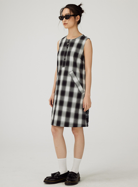 HEARTBECKON 赫贝蔻【格调派对】3D黑白格子无袖圆领格纹连衣裙