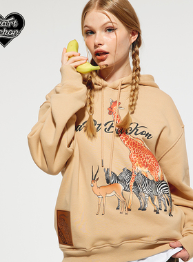 HEARTBECKON原创品牌【冒险计划】非洲动物迁徙插画印花连帽卫衣