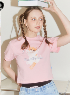 HEARTBECKON原创设计夏季款【明星猫咪】印花纯棉修身辣妹短袖T恤