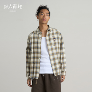 衬衣情侣百搭休闲复古上衣外套 长袖 华人青年破坏格子衬衫 男女修身