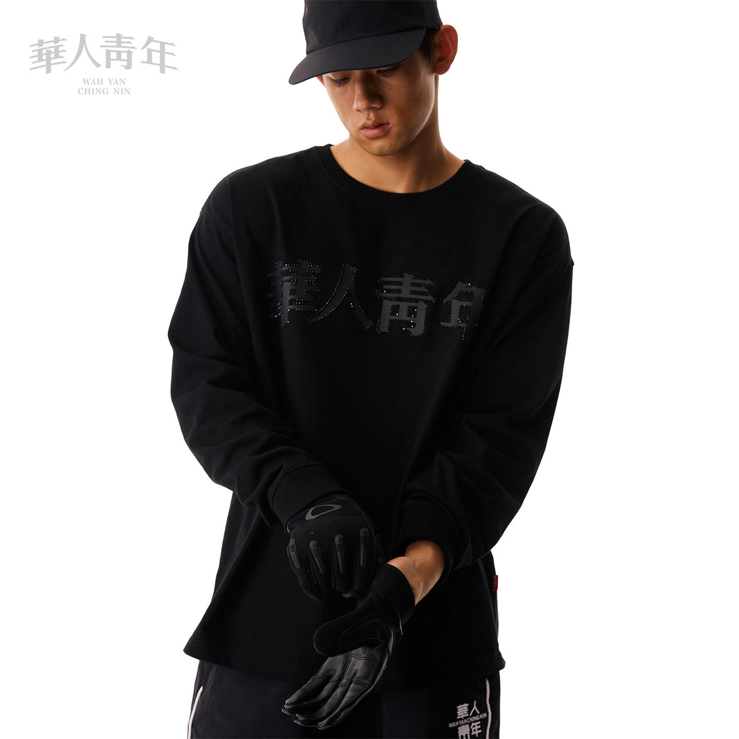 华人青年春夏情侣款圈钻长袖国潮内搭纯棉男烫钻印花T恤打底衫