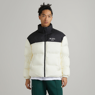 华人青年基础logo拼接棉服外套潮牌情侣休闲保暖立领棉衣面包服