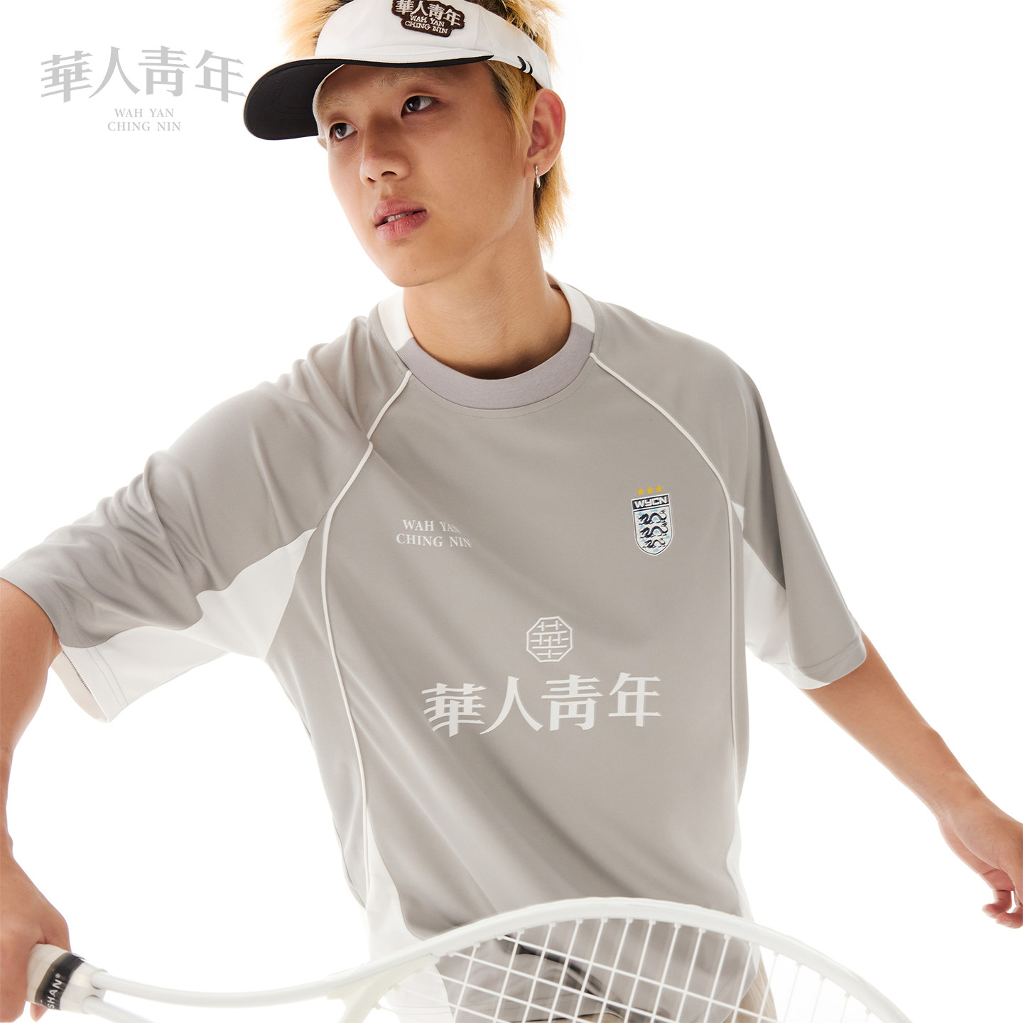 华人青年2026春夏拼接撞色运动球衣男女款户外百搭宽松上衣T恤潮