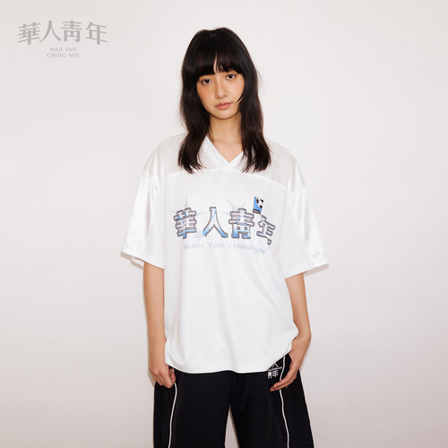 华人青年星星印花足球服短袖2026春夏新款男女休闲运动冰球服T恤