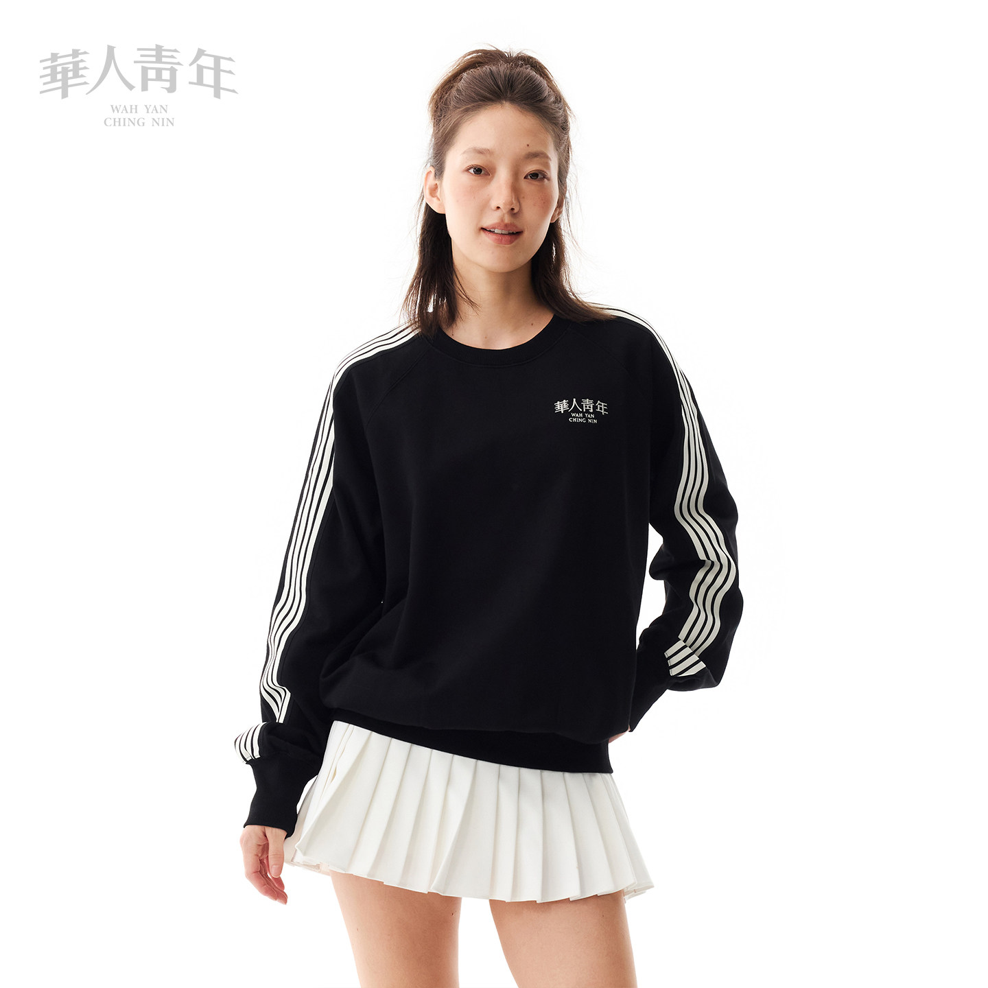 华人青年拼接织带圆领卫衣国潮牌男女秋季情侣宽松休闲运动上衣