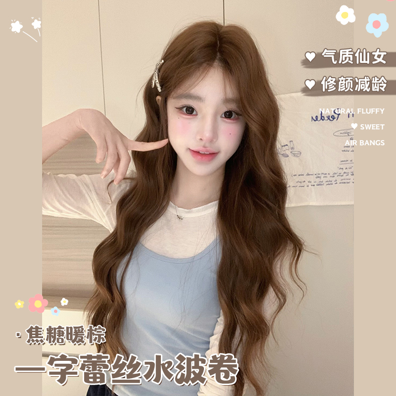 哼唧假发长卷发女lolita日常网红中分前额一字蕾丝自然全头套