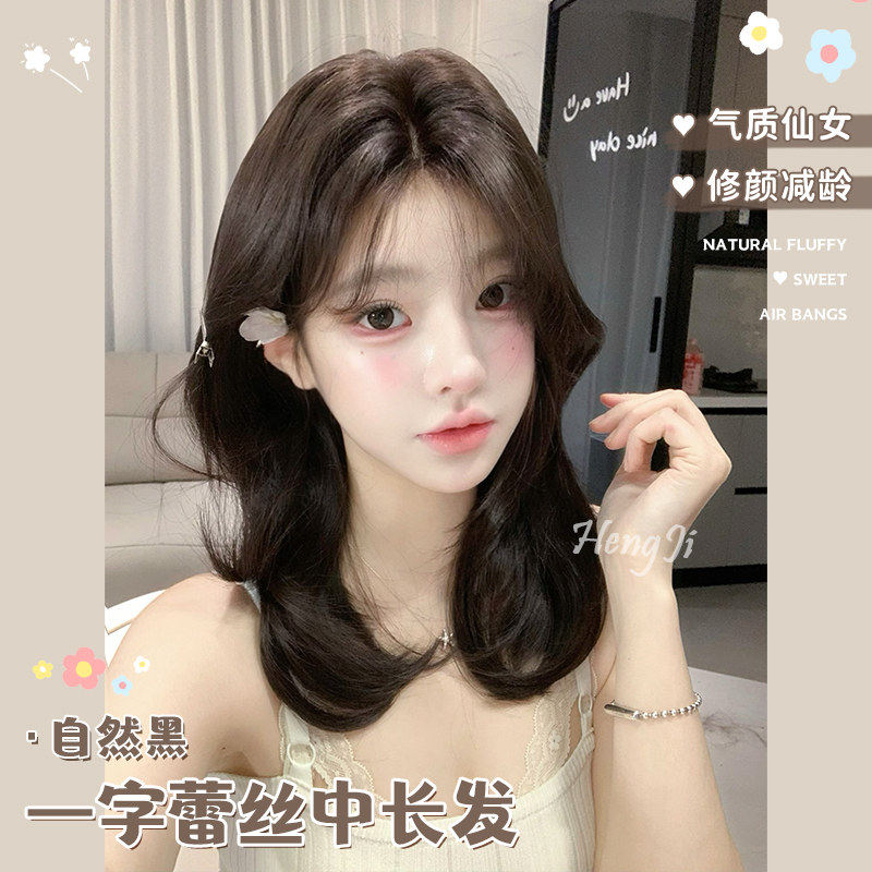 哼唧假发中分女卷发一字前额蕾全头套假发