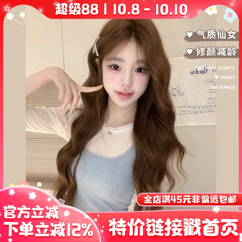 哼唧假发长卷发女lolita日常网红中分前额一字蕾丝自然全头套