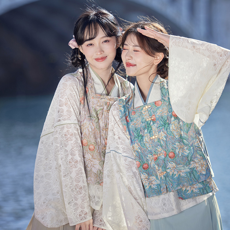 七月夕原创汉服春日来信双色交领短衫印花短比甲改良马面裙女_虎窝淘