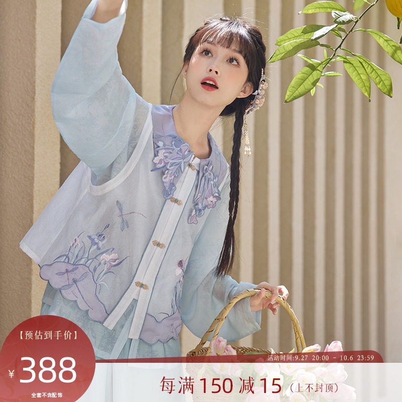 七月夕原创鸢黛短衫绣花比甲改良宋裤套装针织比甲汉服女成人_虎窝淘