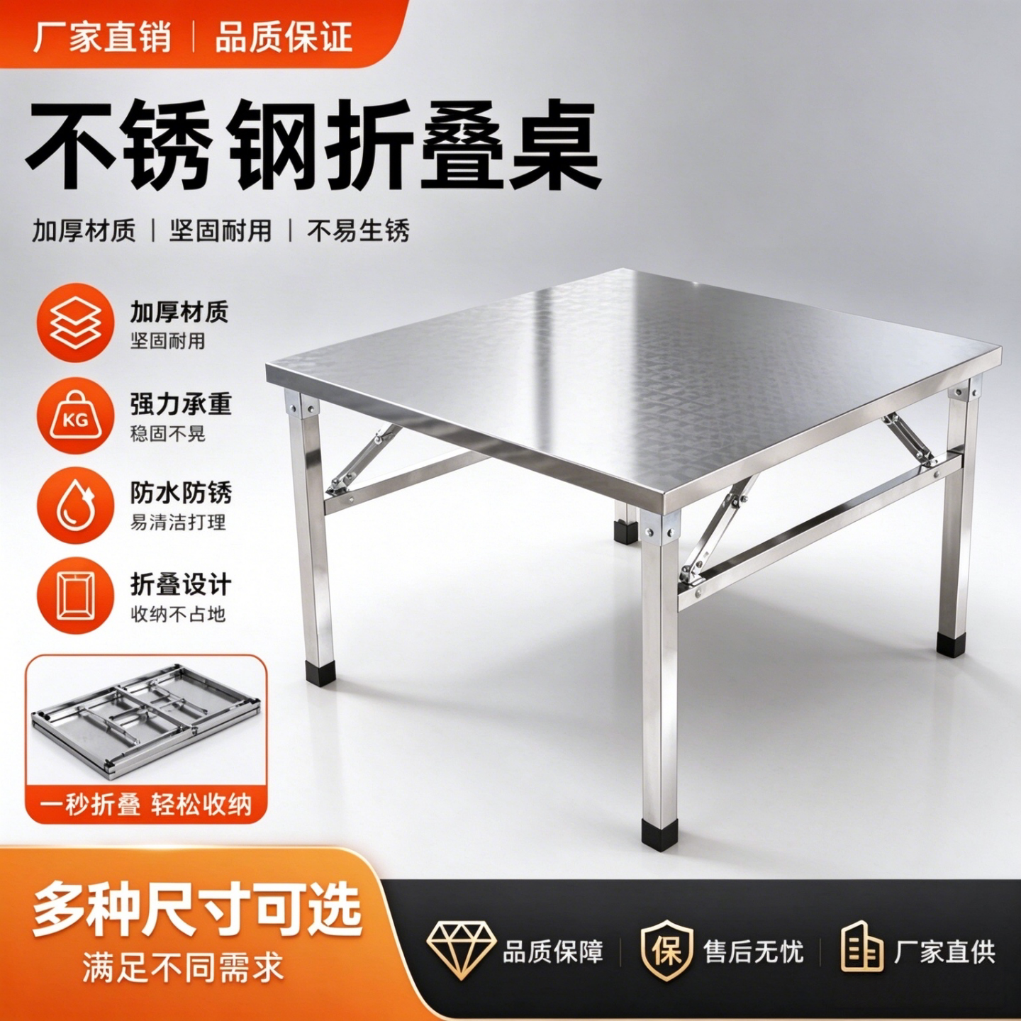 免安装不锈钢折叠桌烧烤桌出租房学习桌方形桌夜市摆摊小方桌餐桌