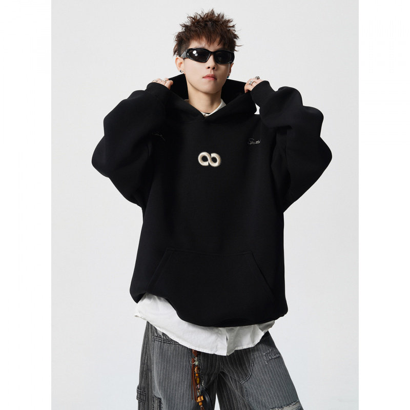 YUXIAN余闲東崛NOLOGO阿茶与阿古文艺宅男店刺绣秋冬加绒加厚卫衣