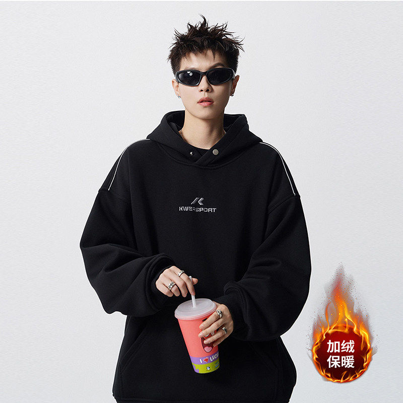 YUXIAN余闲東崛NOLOGO阿茶与阿古nans男装高品质刺绣连帽加绒卫衣