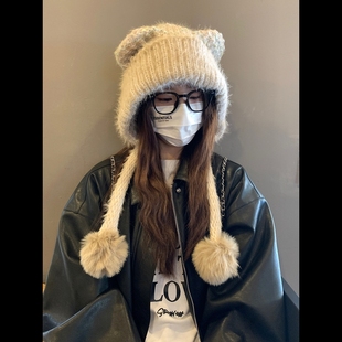 。秋冬日系帽子女款2025新款百搭堆堆帽加厚保暖针织毛线帽冬季冷