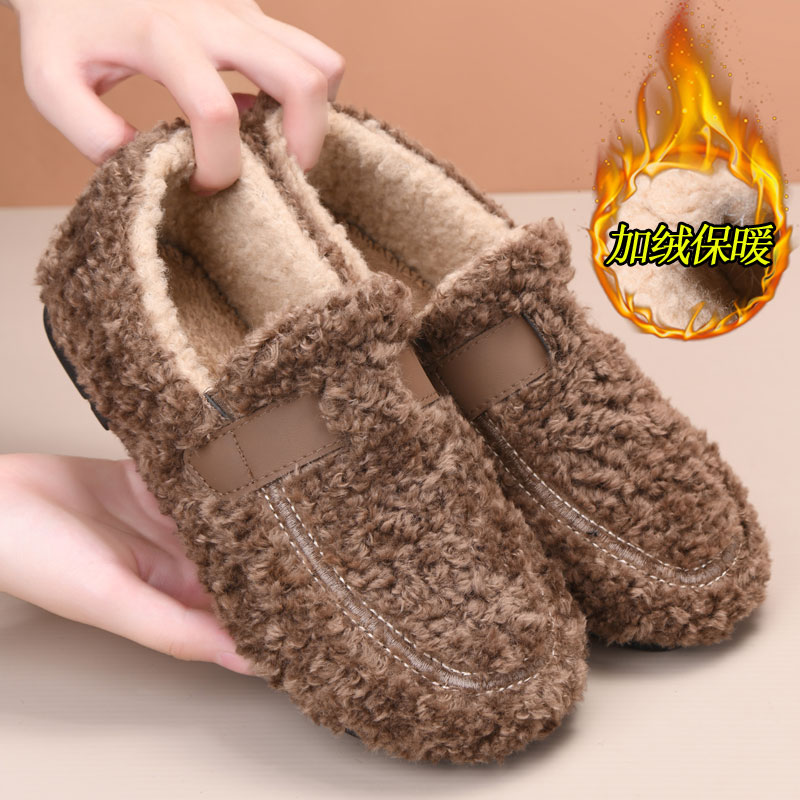 老北京布鞋棉鞋女冬季加绒加厚一脚蹬中老年妈妈鞋防滑软底豆豆鞋