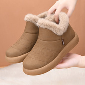 短筒时尚 冬季 毛绒棉靴女加绒保暖软底防滑妈妈鞋 加厚雪地靴一脚蹬