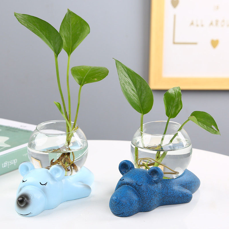 创意绿萝水培植物玻璃透明水养花瓶花器插花鲜花花盆器皿桌面摆件